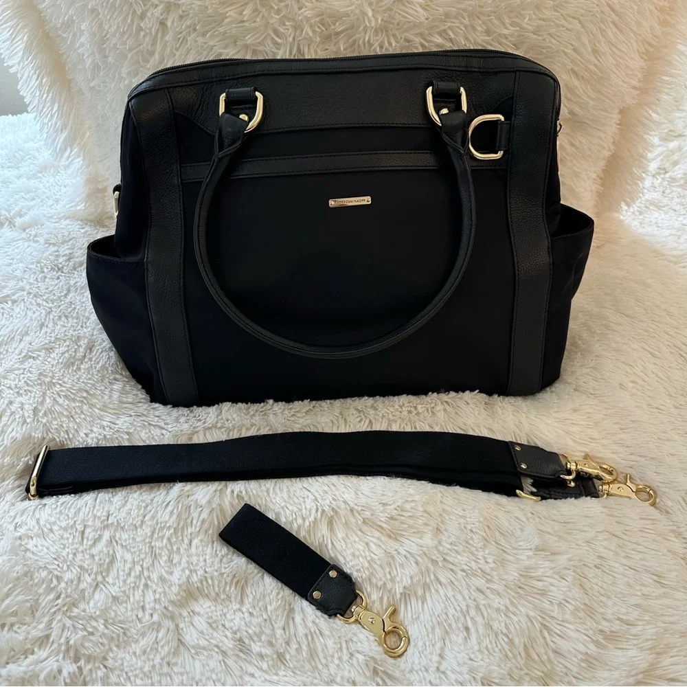 Rebecca Minkoff Knocked Up Black Leather Nylon Diaper Bag NWOT